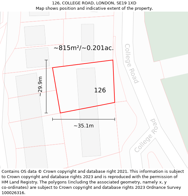 126, COLLEGE ROAD, LONDON, SE19 1XD: Plot and title map