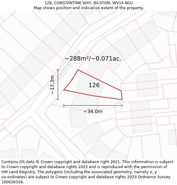 126, CONSTANTINE WAY, BILSTON, WV14 8GU: Plot and title map