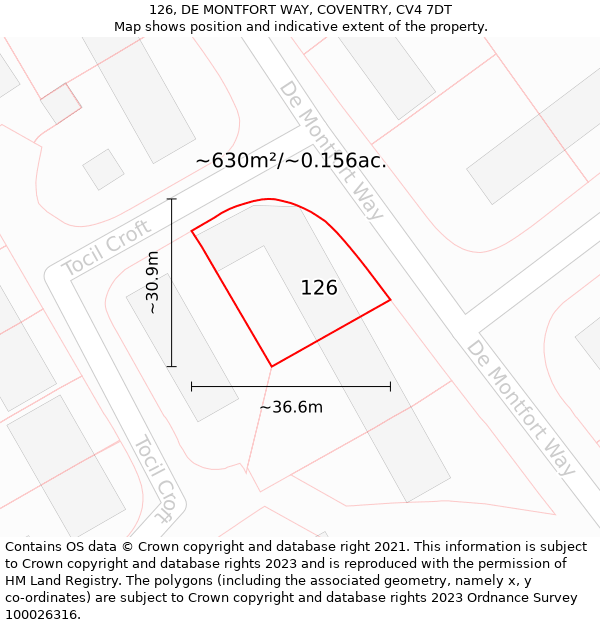 126, DE MONTFORT WAY, COVENTRY, CV4 7DT: Plot and title map