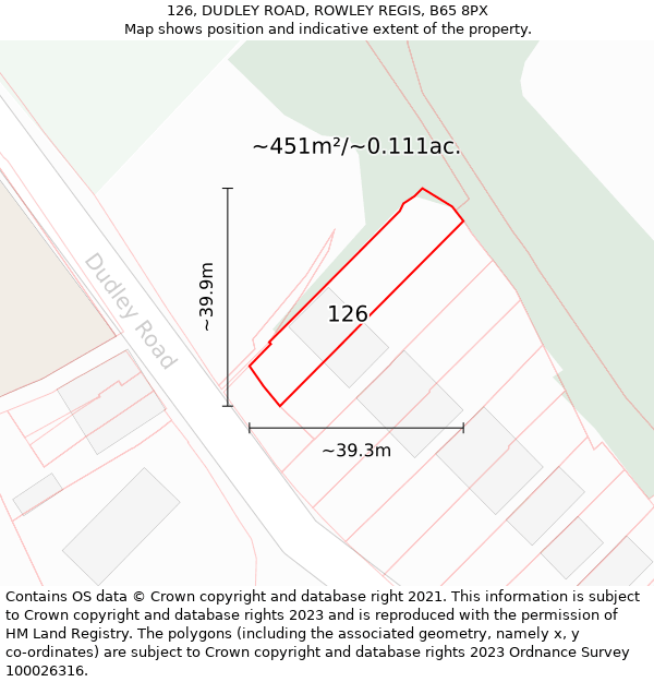 126, DUDLEY ROAD, ROWLEY REGIS, B65 8PX: Plot and title map