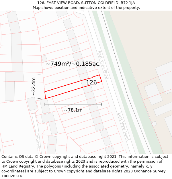126, EAST VIEW ROAD, SUTTON COLDFIELD, B72 1JA: Plot and title map