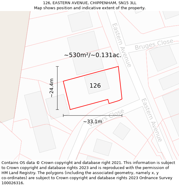 126, EASTERN AVENUE, CHIPPENHAM, SN15 3LL: Plot and title map