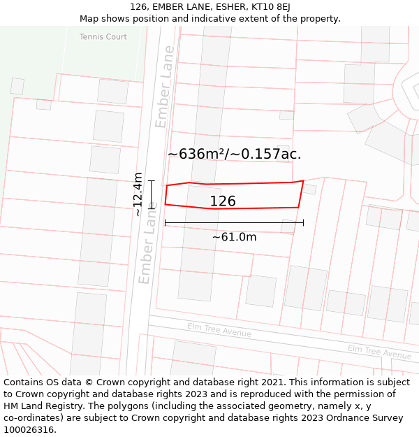 126, EMBER LANE, ESHER, KT10 8EJ: Plot and title map