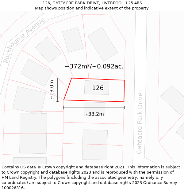 126, GATEACRE PARK DRIVE, LIVERPOOL, L25 4RS: Plot and title map