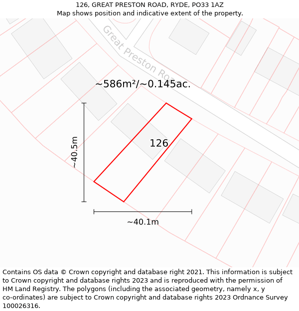 126, GREAT PRESTON ROAD, RYDE, PO33 1AZ: Plot and title map