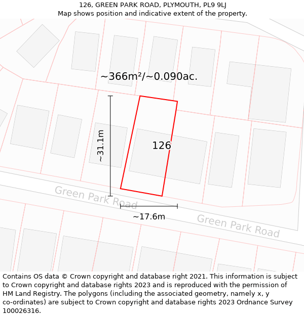 126, GREEN PARK ROAD, PLYMOUTH, PL9 9LJ: Plot and title map