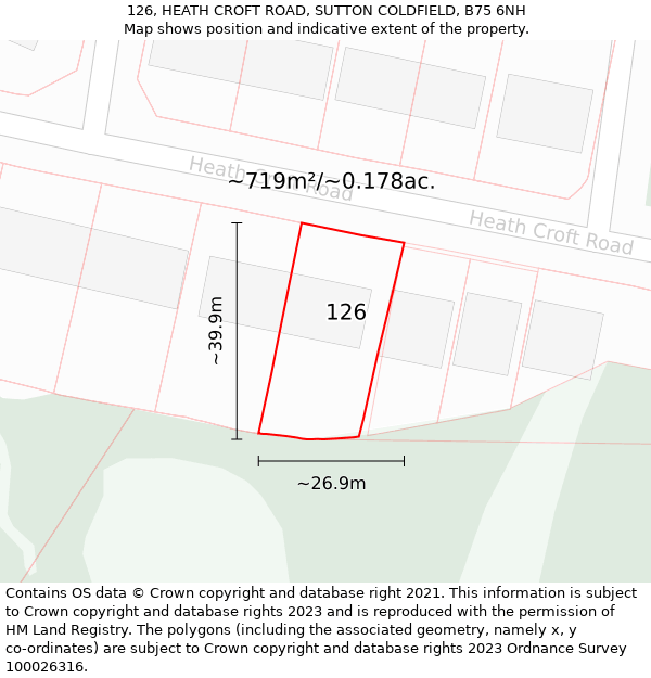 126, HEATH CROFT ROAD, SUTTON COLDFIELD, B75 6NH: Plot and title map