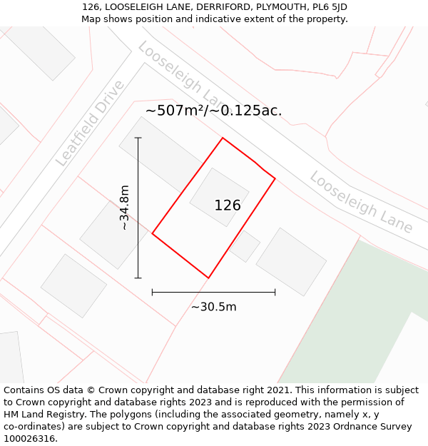 126, LOOSELEIGH LANE, DERRIFORD, PLYMOUTH, PL6 5JD: Plot and title map