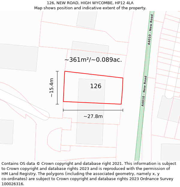 126, NEW ROAD, HIGH WYCOMBE, HP12 4LA: Plot and title map