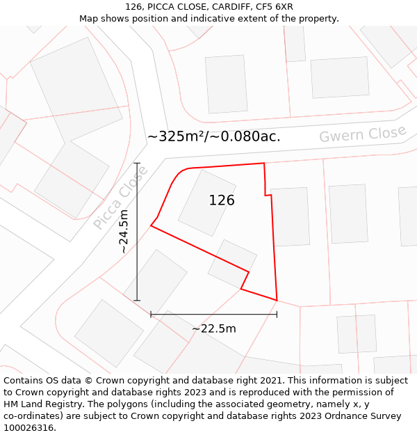 126, PICCA CLOSE, CARDIFF, CF5 6XR: Plot and title map