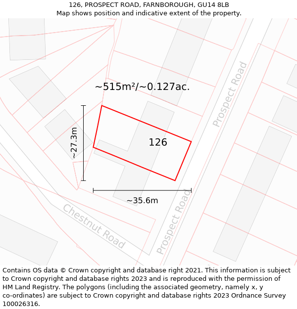 126, PROSPECT ROAD, FARNBOROUGH, GU14 8LB: Plot and title map