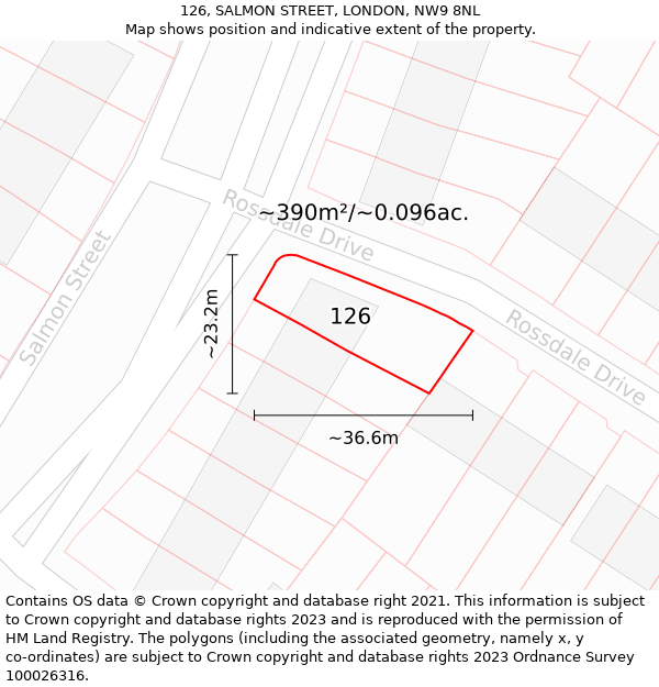 126, SALMON STREET, LONDON, NW9 8NL: Plot and title map