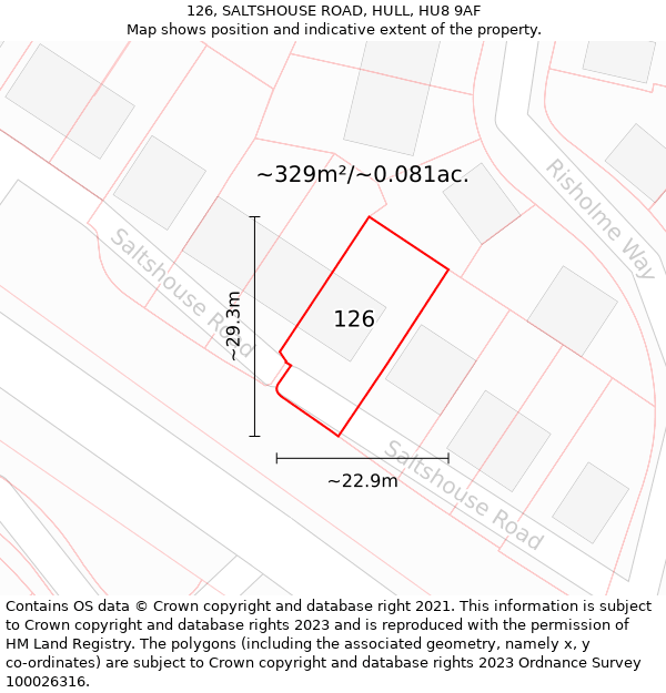 126, SALTSHOUSE ROAD, HULL, HU8 9AF: Plot and title map