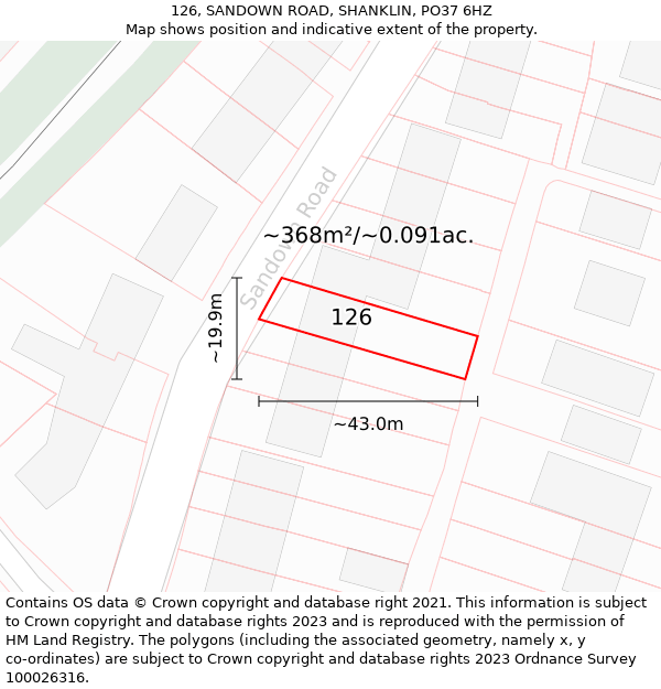 126, SANDOWN ROAD, SHANKLIN, PO37 6HZ: Plot and title map