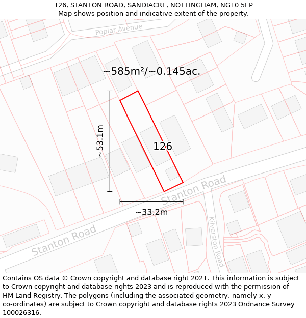 126, STANTON ROAD, SANDIACRE, NOTTINGHAM, NG10 5EP: Plot and title map