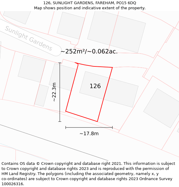 126, SUNLIGHT GARDENS, FAREHAM, PO15 6DQ: Plot and title map