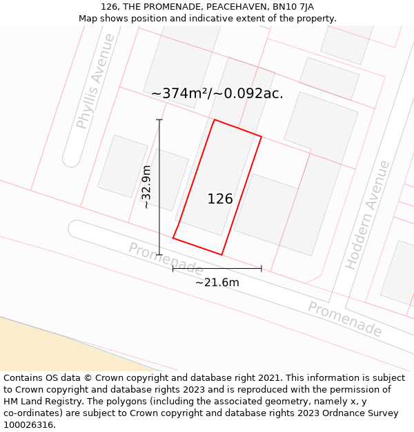 126, THE PROMENADE, PEACEHAVEN, BN10 7JA: Plot and title map