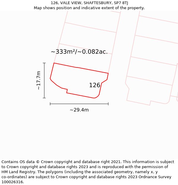 126, VALE VIEW, SHAFTESBURY, SP7 8TJ: Plot and title map