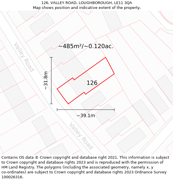 126, VALLEY ROAD, LOUGHBOROUGH, LE11 3QA: Plot and title map