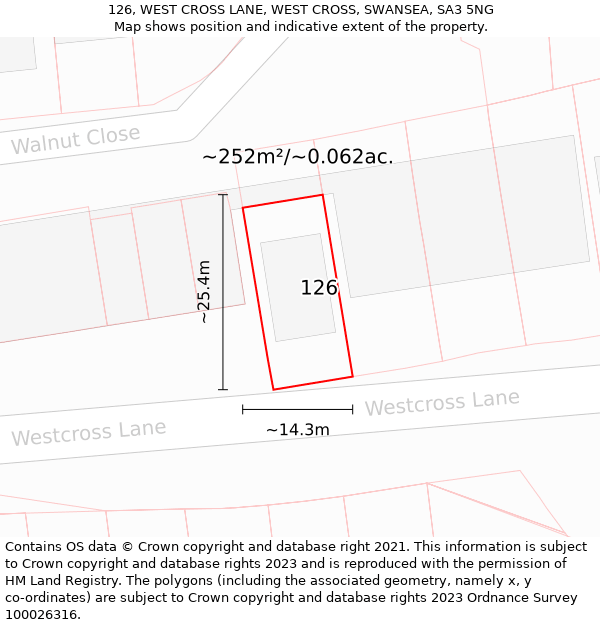 126, WEST CROSS LANE, WEST CROSS, SWANSEA, SA3 5NG: Plot and title map