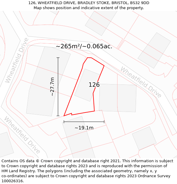 126, WHEATFIELD DRIVE, BRADLEY STOKE, BRISTOL, BS32 9DD: Plot and title map