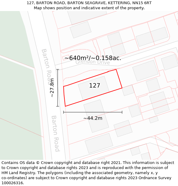 127, BARTON ROAD, BARTON SEAGRAVE, KETTERING, NN15 6RT: Plot and title map