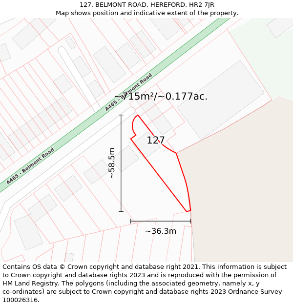127, BELMONT ROAD, HEREFORD, HR2 7JR: Plot and title map