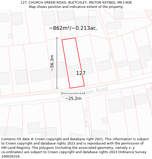 127, CHURCH GREEN ROAD, BLETCHLEY, MILTON KEYNES, MK3 6DE: Plot and title map