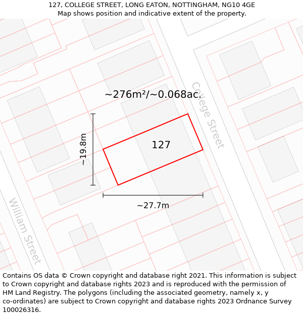 127, COLLEGE STREET, LONG EATON, NOTTINGHAM, NG10 4GE: Plot and title map