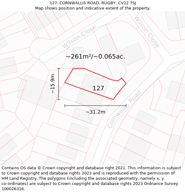 127, CORNWALLIS ROAD, RUGBY, CV22 7SJ: Plot and title map