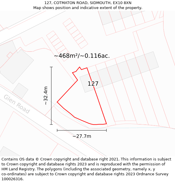 127, COTMATON ROAD, SIDMOUTH, EX10 8XN: Plot and title map