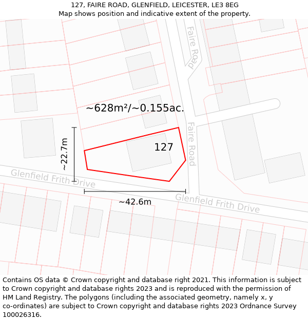 127, FAIRE ROAD, GLENFIELD, LEICESTER, LE3 8EG: Plot and title map