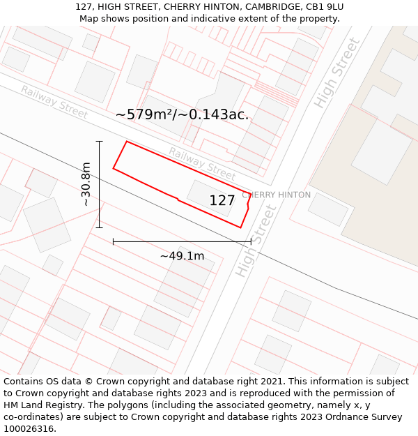 127, HIGH STREET, CHERRY HINTON, CAMBRIDGE, CB1 9LU: Plot and title map