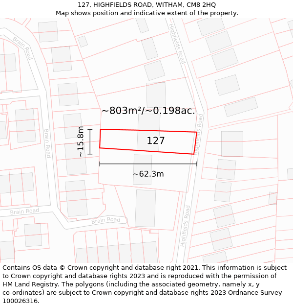 127, HIGHFIELDS ROAD, WITHAM, CM8 2HQ: Plot and title map