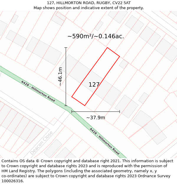 127, HILLMORTON ROAD, RUGBY, CV22 5AT: Plot and title map