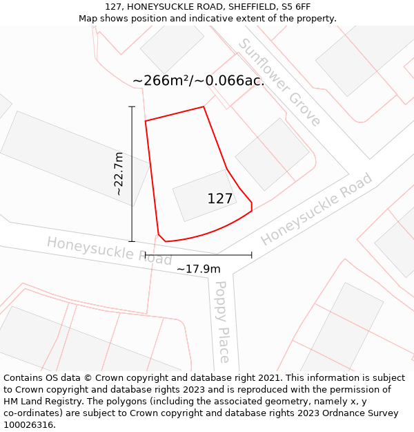 127, HONEYSUCKLE ROAD, SHEFFIELD, S5 6FF: Plot and title map