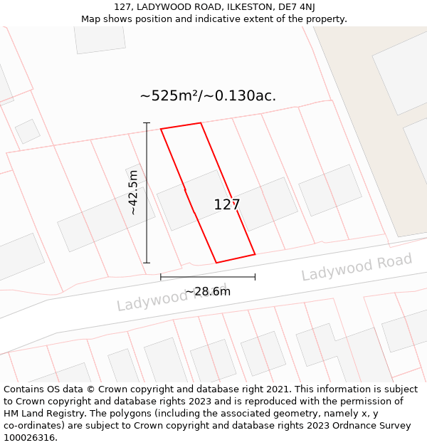 127, LADYWOOD ROAD, ILKESTON, DE7 4NJ: Plot and title map