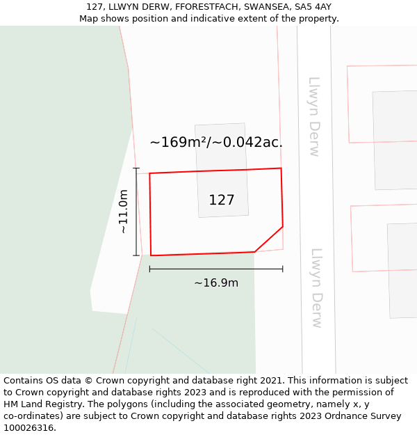 127, LLWYN DERW, FFORESTFACH, SWANSEA, SA5 4AY: Plot and title map