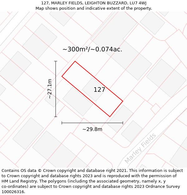 127, MARLEY FIELDS, LEIGHTON BUZZARD, LU7 4WJ: Plot and title map