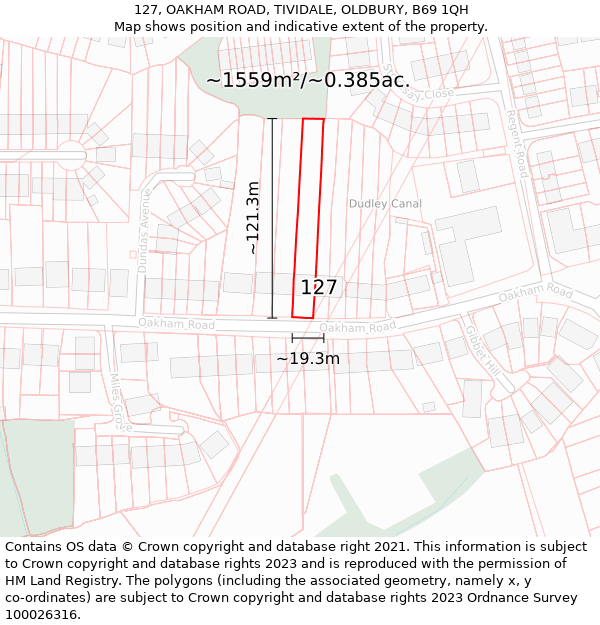 127, OAKHAM ROAD, TIVIDALE, OLDBURY, B69 1QH: Plot and title map