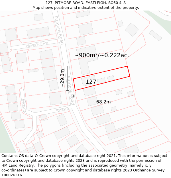 127, PITMORE ROAD, EASTLEIGH, SO50 4LS: Plot and title map