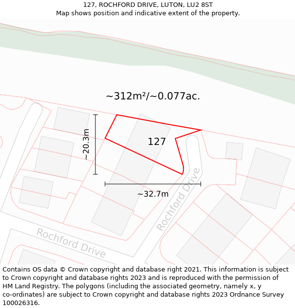 127, ROCHFORD DRIVE, LUTON, LU2 8ST: Plot and title map