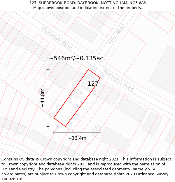 127, SHERBROOK ROAD, DAYBROOK, NOTTINGHAM, NG5 6AS: Plot and title map