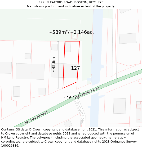 127, SLEAFORD ROAD, BOSTON, PE21 7PE: Plot and title map