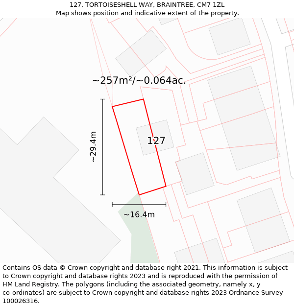 127, TORTOISESHELL WAY, BRAINTREE, CM7 1ZL: Plot and title map