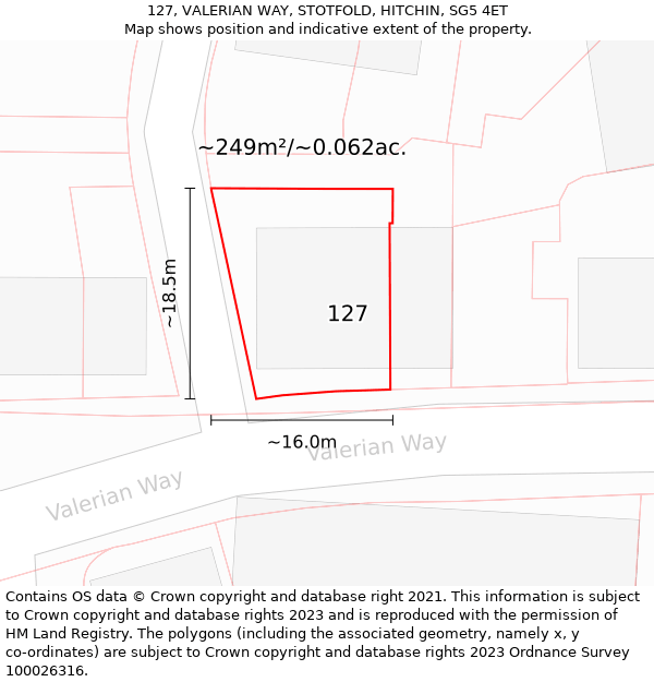 127, VALERIAN WAY, STOTFOLD, HITCHIN, SG5 4ET: Plot and title map