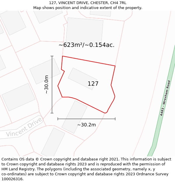 127, VINCENT DRIVE, CHESTER, CH4 7RL: Plot and title map