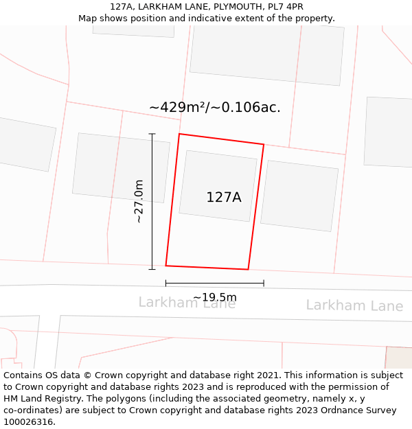 127A, LARKHAM LANE, PLYMOUTH, PL7 4PR: Plot and title map