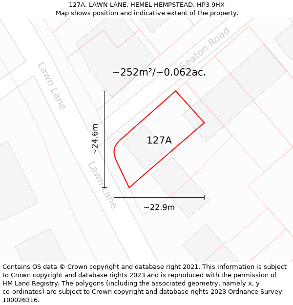 127A, LAWN LANE, HEMEL HEMPSTEAD, HP3 9HX: Plot and title map