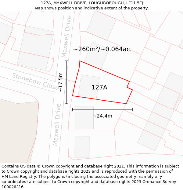 127A, MAXWELL DRIVE, LOUGHBOROUGH, LE11 5EJ: Plot and title map